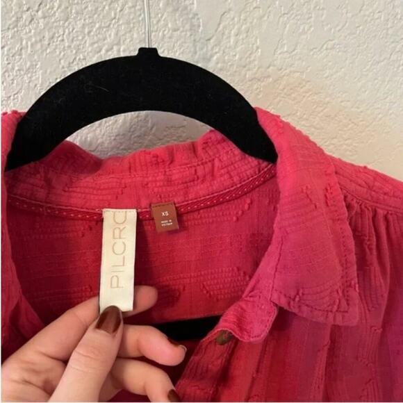 Anthropologie Pilcro The Theresa Dark Pink Lace-Up Button Down Top - Picture 3 of 8